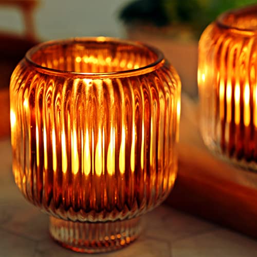 Woho Votive Candle Holders for Wedding Centerpieces, Tealight Candle Holder Set of 2, Glass Votive Candle Holder Bulk for Home Decor(Brown, 3.5'' Tall 3.1'' Diameter) - color: Brown