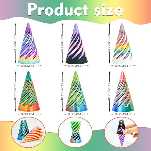 6PCS Impossible Cone,3D Printed Spiral Cone Fidget Toys,Impossible Pyramid Passthrough Sculpture,Stress Relieving Toys for Adults and Kids,Stocking Filler White Elephant Gifts (6 Colors) - color: 6 Colors