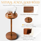 BLUEWEST Drink Table, 22" Tall Compact Side Table with Phone Slot and Weighted Base, Durable Pedestal Table Accent for Living Room, Bedroom, or Office, Cocktail and Martin (1, Acacia) - color: Acacia