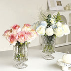 BLOFLO Embossed Glass Vase, 7'' Crystal Glass Vases, Pedestal Big Base Glass Bouquet Vase, Hydroponic Glass Transparent Vase for Home Office Wedding Dining Table Party (Long Rhombus Pattern) - color: Long Rhombus Pattern