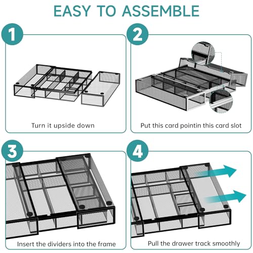 2 Pack Expandable Desk Drawer Organizer Tray with 10 Adjustable Compartments Metal Mesh Office Drawer Organizer for Home, School Supplies, Makeup Vanity & Jewelry (Black) - color: 2 Pack Black