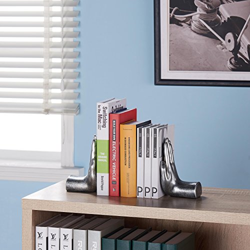 Danya B. Contemporary Accent Book Shelf Decor - Hands Sculpture Bookend Set of 2 (Silver) - color: Silver