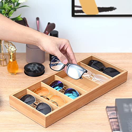 Natural bamboo Glasses Eyeglass Eyewear Sun glasses Sunglasses Box Storage Case Tray Display Showcase Organizer Box - color: Log color