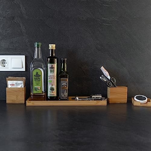 Bamboo Vanity Tray, 6-Piece Bathroom Countertop Vanity Tray Set, Makeup Kitchen Desk Organizer and Storage - Holds Small Items - color: Bamboo