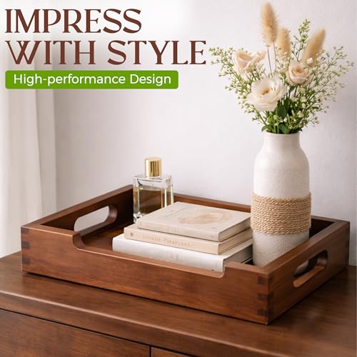 Set7 Wood Serving Tray with Handles – Large Rectangular Breakfast & Ottoman Tray with Raised Edges, Serving Platter Snack Tray, Serving Tray with Food (7, Vintage Wood 2) - color: Vintage Wood 2