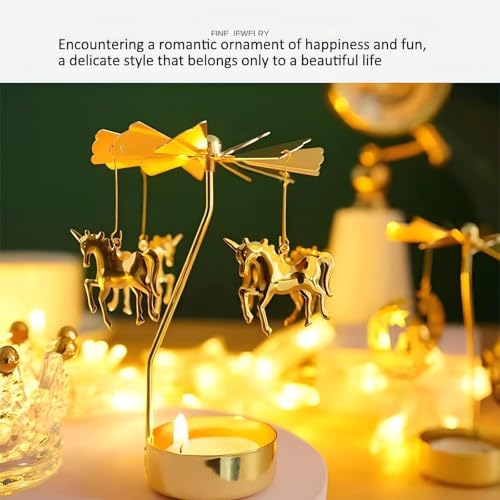 Self Rotating Candlestick Holder, Metal Tea Light Holders Automatic Rotating, Romantic Aroma Tea Candle Round Holder, Unicorn, Snowflower, Kids, Leather Candle Holder Home Decor (Horse) - color: Horse