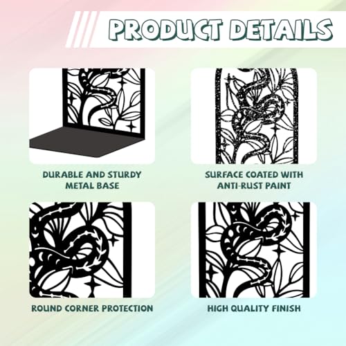 Peacoblue Metal Bookends for Shelves, Modern Decorative Heavy Duty Study Book Support Stoppers for Office, Desk, Shelf, Room 5.3"x4.3"x7.9" Cast Iron Simple Bookends, 1 Pair (Bohemia Snake and Flower) - style: Bohemia Snake and Flower