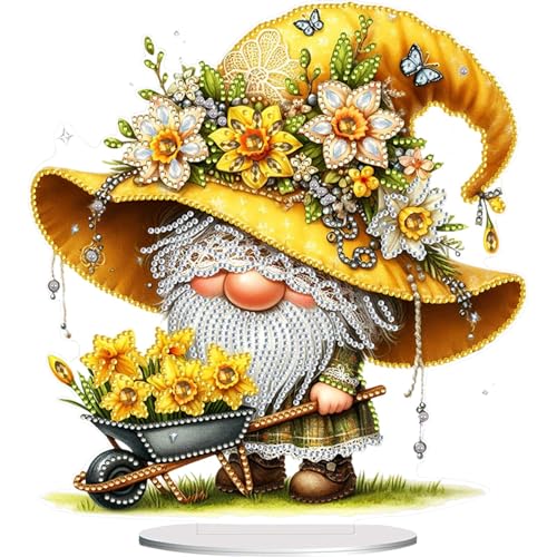 5D Tabletop Diamond Art Kit Lily Gnome, Stand Up Special Shaped Crystal Diamond Art Desktop Kits for Adults, DIY Diamond Art Painting Kits Craft Gift (Yellow) - color: Lily Gnome