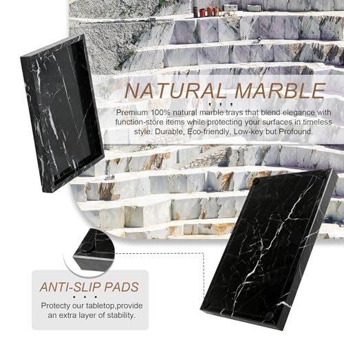 Natural Marble Tray, Stone Tray for Bedroom/Bathroom/Kitchen/Vanity Countertop, Jewelry Tray for Rings Earrings Necklace Bracelet Watch, Room Decor Aesthetic - color: Black Marquina, size: 11.8" x 7.9" x 1.2"