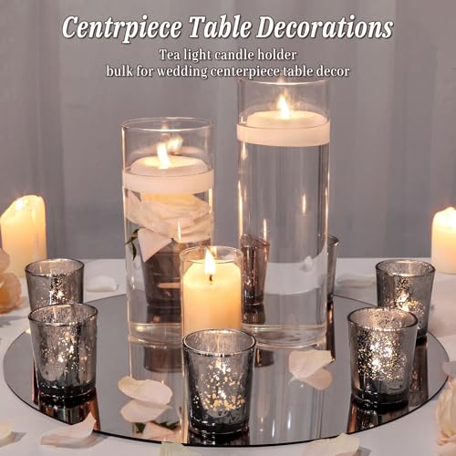 UPBUD Black Votive Candle Holders Set of 24, Speckled Mercury Candle Holders for Wedding Centerpiece Table Decorations, Tealight Candle Holder for Party Bridal Shower Decor, Home Decor - color: Black