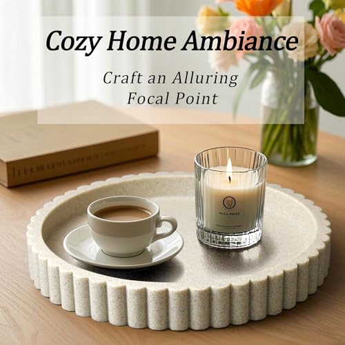 LIN CHUAN Decorative Coffee Table Tray, 11" Round Resin Coffee Table Centerpiece Tray for Home Decor, Modern Organizer for Living Room, Console or Dresser, Beige - color: Beige