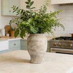 9" Ceramic Vase for Flowers - 100% Waterproof Farmhouse Rustic Flower Vase, Hand-Finished Ribbed Textured Decorative Vase, Distressed Oatmeal Pottery for Modern Home Decor, Mantel, Shelf