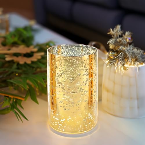 WGVI Hurricane Candle Holder Sleeve, W: 4", Ht: 6", Gold Speckled Glass Cylinder Open Both Ends, Chimney Tube Shade, 1 Piece - size: 4x6"H