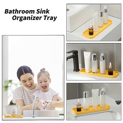 MicoYang Silicone Kitchen Sink Organizer Tray for Multiple Usage,Easy Clean,Eco-Friendly Sponges Holder for Kitchen Bathroom Counter or Sink,Dish Soap Dispenser,Scrubber,Bottle,Cup Yellow 12" x 4” - color: Yellow, size: 12" x 4" x 0.7"