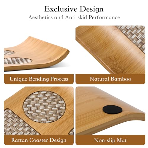 Bamboo Serving Tray of Boat Shape,Decorative Ottoman Tray for Coffee Table, Tray Decor for Bathroom Living Room, Breakfast in Bed