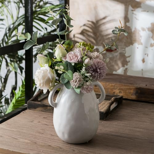 White Ceramic Vase with 2 Handles for Modern Farmhouse Home Decor, Vintage Rustic Decorative Vases, Small Vase for Fresh and Dried Flowers, Centerpiece Table Decorations, 7 Inch - color: 2 White Handles