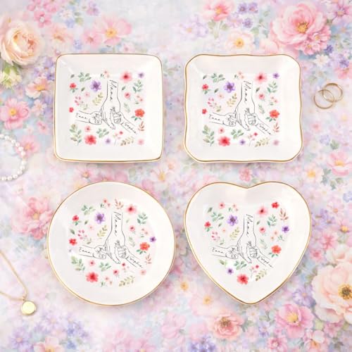 Pofily Personalized Ring Dish for Mom, Custom Jewelry Dish Holder, Ceramic Ring Holder Tray with Gold Trim, Mothers Day Gift for Mom, New Mom Gift, Engagement Gift for Her - color: Design 04