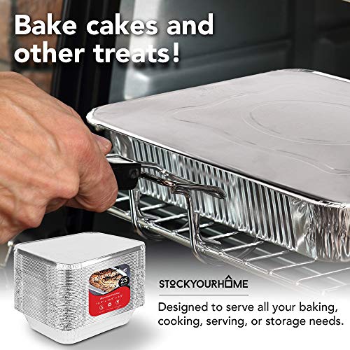 Disposable Aluminum Pans with Lids 9x13 (25 Pans and 25 Lids), Food Containers for Baking, Cooking, Heating, Storing and Prepping, Stock Your Home - size: 25 Pack w/ Lids