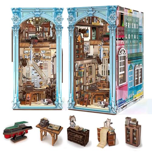 CCCDF DIY Book Nook Kit, Miniature Dollhouse Booknook Kit, 3D Wooden Puzzle Bookend Bookshelf Insert Decor with LED Light for Teens and Adults (Hemingway House) - style: Hemingway House