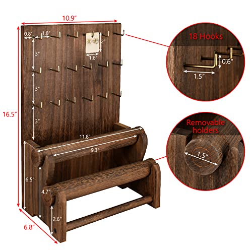 Ikee Design 18 Hooks and 2 Removable Bars Wood Jewelry Holder Organizer Stand, Earring Bracelet Jewelry Display Stand Organizer, Necklace Bracelet Holder, Brown Color - color: 5) Brown, 2 Bars, 18 Hooks