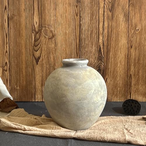 Rustic Ceramic Vase, 7.87 Inch White Grey Handmade Flower Vases for Farmhouse Decor, Decorative Pottery Vase for Living Room & Bedroom, Vintage Ceramic Rustic Vases for Kitchen & Entryway - color: White Gray