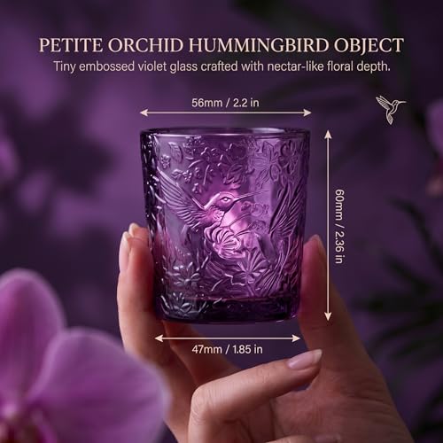 12 Pack Hummingbird Embossed Glass Candle Holders – Votive Tealight Holders with Patent Design, Decorative Embossed Glass Cups for Wedding Centerpieces, Parties, and Home Décor (Amethyst Bloom) - color: Amethyst Bloom