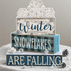Yuntau 6 Pcs Winter Snowflakes Table Decorations Christmas Snowflake Centerpieces for Tables Winter Tiered Tray Decor Rustic Wood Snow Sign Farmhouse for Wonderland Party Kitchen Shelf Home - style: Snowfake