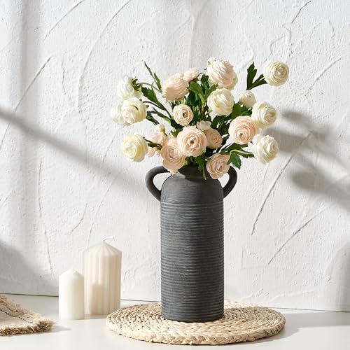 10.16" Tall Ceramic Rustic Vase for Home Decor, Terracotta Vase with Handles, Handcrafted Vintage Decorative Flower Vase for Farmhouse, Living Room, Table, Fireplace, Nightstand- Black Bronze - color: Black Bronze- 10.16"