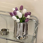 Ceramic Flower Vase, Crinkle Paper Bag Shape, Silver Metal, Modern Home Decor (X-Large) - size: X-Large