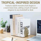 MyGift Brass Tone Monstera Leaf Decorative Bookends Set, Metal Book Ends for Shelves, Bookshelf & Office Decor, Tropical Plant Inspired Home Accessories, 1 Pair