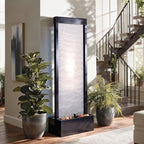 Jocoevol Mesh Panel Waterfall Fountain, Large Indoor Water Feature with Stones & Light, 64" Floor Standing Water Wall for Home Decor, Living Room, Patio, Outdoor Garden - style: Mesh Panel