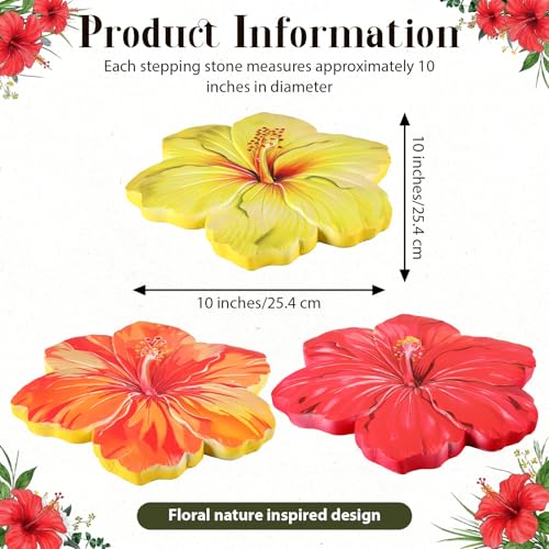 Cinnvoice 3 Pack Garden Stepping Stone Outdoor, Decorative Dimensional Resin Stepping Stones for Patio Pathway Landscaping Walkway Sculpture Yard Backyard Lawn(Hibiscus,10 Inches) - size: 10 Inches, style: Hibiscus