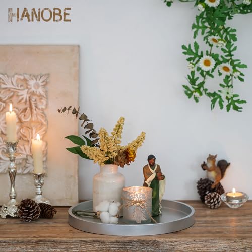 Hanobe Decorative Trays for Coffee Table: Round Sliver Tray for Home Decor - 12" Modern Circle Ottoman Trays for Living Room - Candle Holder Plate for Kitchen Entryway Table - color: Silver