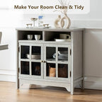 Buffet Cabinet with Storage, Solid Wood Sideboard Cabinet, TV Stands, Coffee Bar Station, Modern Farmhouse Console Table for Dining Room, Kitchen, Living Room, Entryway, Gray - color: Grey