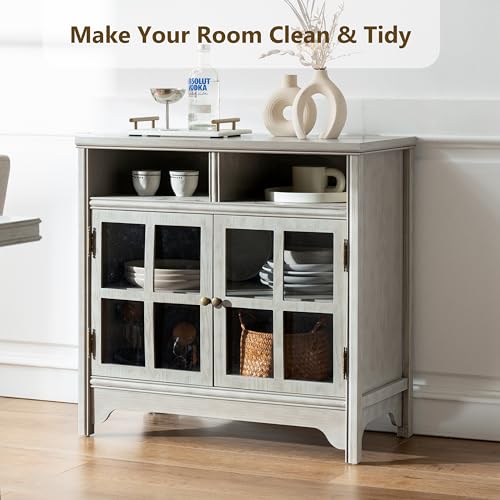 Buffet Cabinet with Storage, Solid Wood Sideboard Cabinet, TV Stands, Coffee Bar Station, Modern Farmhouse Console Table for Dining Room, Kitchen, Living Room, Entryway, Gray - color: Grey