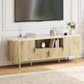 Luxury 70 in Fluted TV Stand with Faux Marble Top, Entertainment Center for TVs Up to 80 in, Wood Media Console with Curved Profile Sliding Doors and Adjustable Shelves for Living Room- Natural Oak - color: Natural Oak