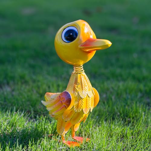 Metal Garden Statue Decor for Outside,Yellow Duck Garden Sculptures Lawn Ornaments Garden Yard Art for Backyard Patio Decoration - color: Yellow Duck
