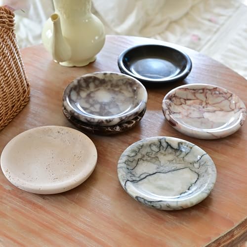 ZSHAWN Natural Beige Travertine Ring Dish Jewelry Tray – 5.5" Trinket Dish for Rings Earrings Necklace, Scratch-Resistant Vanity Organizer, Elegant Gift for Women - color: Beige Travertine