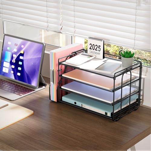 gianotter 4-Tier Paper Organizer With Magazine Holder, Desk Organizers and Accessories, Desk Accessories & Workspace Organizers, File Organizer for Office Supplies Storag (Black, 4-Tier) - color: Black, size: 4-Tier