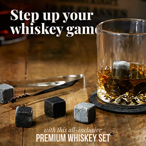 Mixology & Craft Premium Whiskey Set | Two 10oz Cystal Old-Fashioned Glasses, 8 Granite Chilling Stones, Metal Tongs, Recipe Cards in Rustic Wooden Crate Gift Set | Jameson Whiskey - size: Light Crate