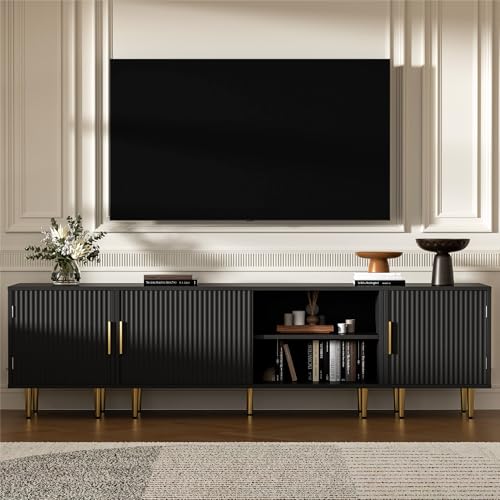 Housoul 71" TV Stand for 50/60/70/80 inch TV, Modern TV Stand for 75+ inch TV, Entertainment Center for Up to 80" TV, TV Media Stand with Storage Cabinet for Living Room, Bedroom, Black - color: Black, size: 71" L