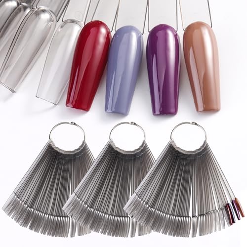 150 Pcs Nail Swatch Sticks with Ring, Transparent Black Ballerina Nail Art Tips, Long Coffin False Nail Sample Sticks, Polish Gel Display Practice Tools Nail Supplies for Home or Salon Use - color: Transparent Black Ballerina
