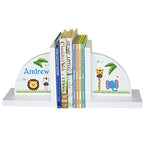 My Bambino Personalized Bookends Custom White Wood Book Ends for Children's Books Gift for Boys Book Shelf (Jungle Animal) - color: Jungle Animal