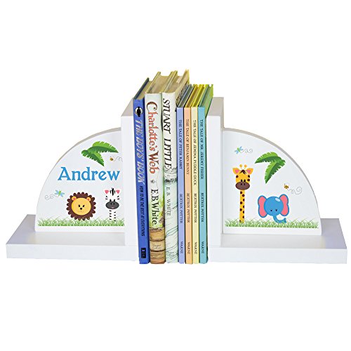 My Bambino Personalized Bookends Custom White Wood Book Ends for Children's Books Gift for Boys Book Shelf (Jungle Animal) - color: Jungle Animal