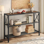 Hoctieon Industrial Console Table, 3 Tier Entryway Table, Hallway Table, Narrow Sofa Table with Shelves, Entrance Table for Entryway, Living Room, Foyer, Hallway, Office, Rustic Brown&Black - color: Rustic Brown