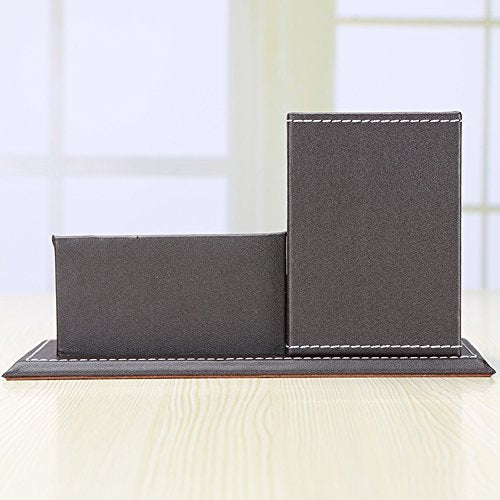 KINGFOM PU Leather Desk Organizer and Accessories, Pencil Holder for Desk with Business Cards Stand, School Office Supplies Collection Caddy Brown - color: Brown