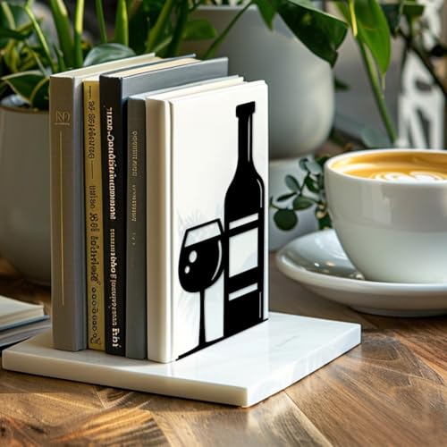 Peacoblue Metal Bookends for Shelves, Modern Decorative Heavy Duty Study Book Support Stoppers for Office, Desk, Shelf, Room 5.3"x4.3"x7.9" Cast Iron Simple Tall Bookends, 1 Pair (Wine) - style: Wine