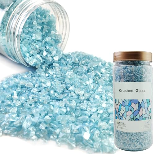 HappyFiller 1.3 LB Light Blue Crushed Glass Sand Fairy Garden Pebble Crush Gravels,Resin Arts DIY Coaster,Wall Art Paint,Craft Glitter,Vase Filler,Candle Holder Decor - color: Light Blue