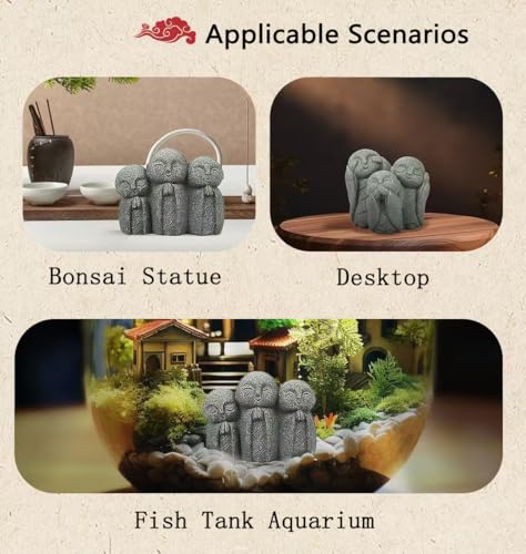 livelyfish Japanese Aquarium Monk Statue Zen Buddha Statues Asian Sandstone Sculpture for Wealth Good Luck Home Fish Tank Decor, F - color: F