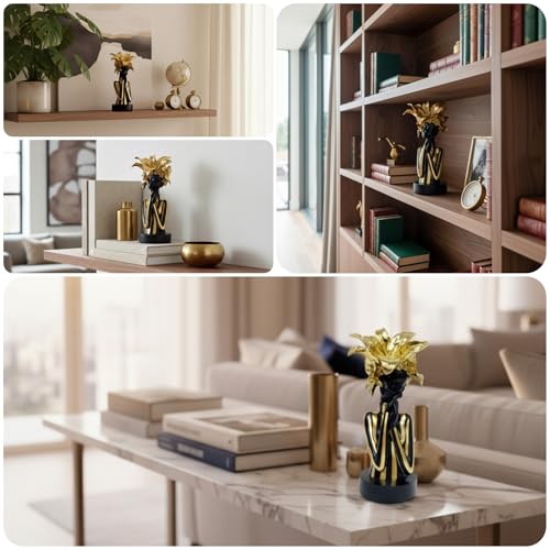 Lescafita African Woman Art Sculpture with Gold Floral Crown, Exquisite African Statue, Emotional Modern Home Art Gift for Various Settings Such as Home, Bookshelves, desks, or Offices(7.68 inch - color: 711-gold S